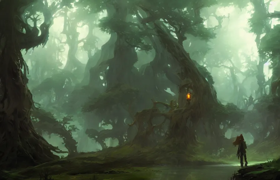 Image similar to greg manchess concept art of a the elderwood dimension, key visual, ambient lighting, highly detailed, digital painting, artstation, concept art, sharp focus, by makoto shinkai and akihiko yoshida and hidari and wlop and greg rutkowski