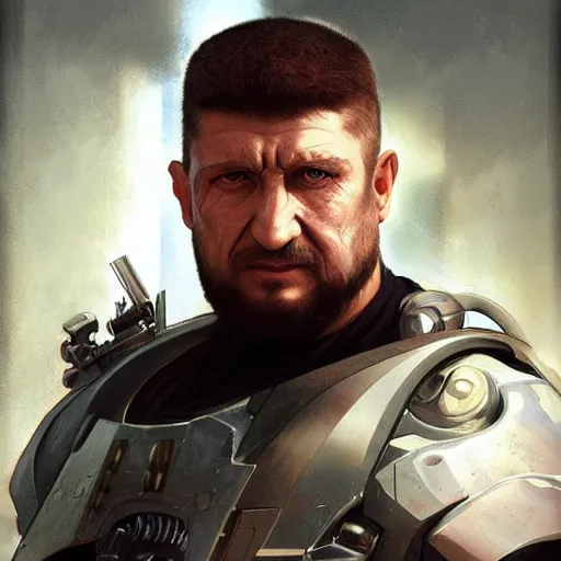 Image similar to ramzan kadyrov as a t - 8 0 0 cyborg terminator, highly detailed, digital painting, artstation, concept art, matte, sharp focus, illustration, art by artgerm and greg rutkowski and alphonse mucha