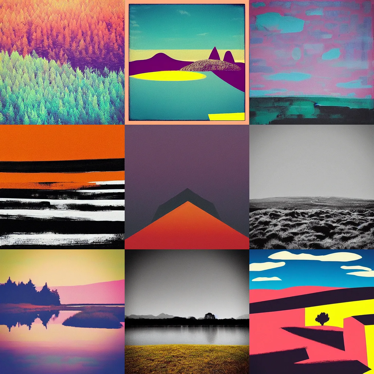 Prompt: “high contrast simplistic colourful landscape”