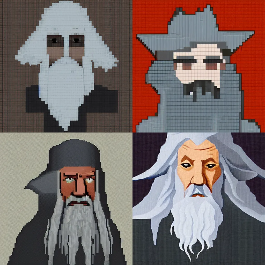 Prompt: Portrait of Gandalf the grey, pixel art