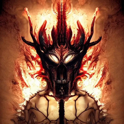 Prompt: I am anti-life. The Beast of Judgement. The dark at the end of everything. God like, Biblical, Apocalypse, End of Times, Superb, Invincible, Merciless, Mayhem, Chaos, Death Incarnate, fog, smoke, ashes, hellfire, rain of blood, Highly detailed 3d fractal, volumetric lighting, sharp focus, ultra-detailed, hyperrealistic, complex, intricate, 3-point perspective, hyper detailed, unreal engine 5, IMAX quality, cinematic, finely detailed, small details, extra detail, symmetrical, high resolution, rendered 3D model, octane render, arnold render, PBR, path tracing, 8k, 4k, HD, hi-res, award-winning, awe-inspiring, ground-breaking, masterpiece , artgem, Dark Fantasy
