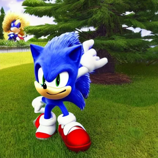 Prompt: a bush with sonic the hedgehog in it