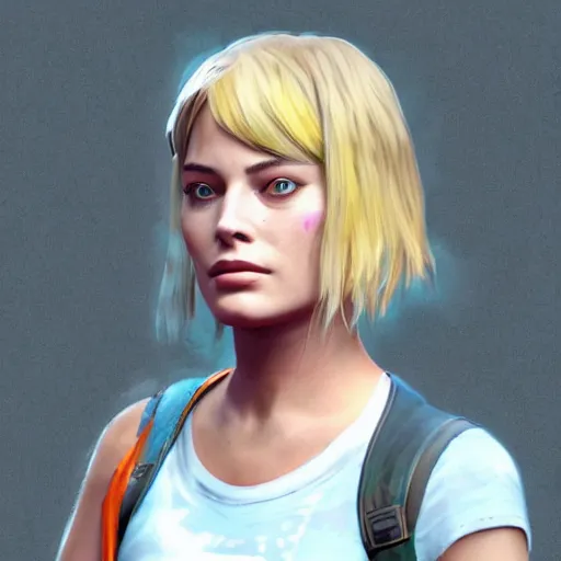 Prompt: portrait of margot robbie as chloe price from life is strange, realistic photograph