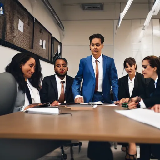 Prompt: rats wearing business suits in an office, wide angle