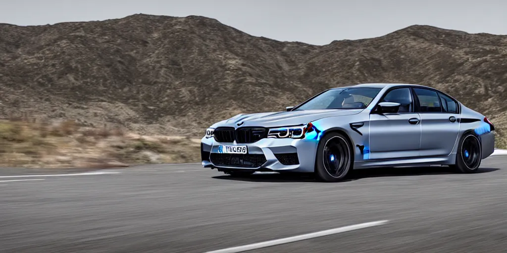 Image similar to “2018 BMW M5 brochure photo, 4K, ultra realistic, cinematic”