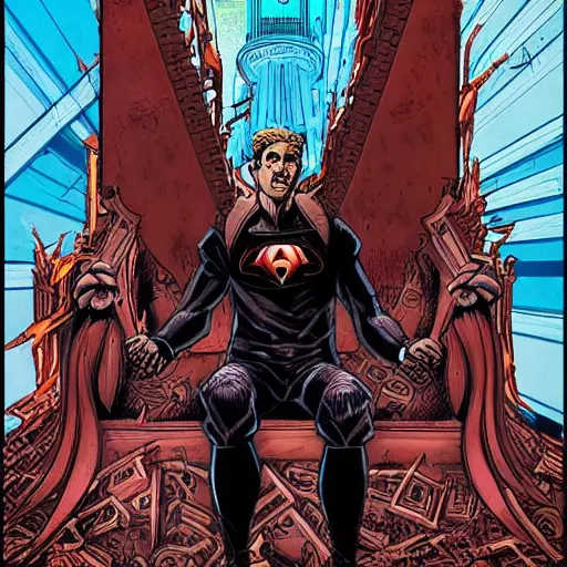 Prompt: A portrait of a Titanic Void Devil sitting on a throne made of ruined skyscrapers. DC Comics. Multiversity. 8K Resolution. Comic Illustration. HD. 16k resolution HD HDR