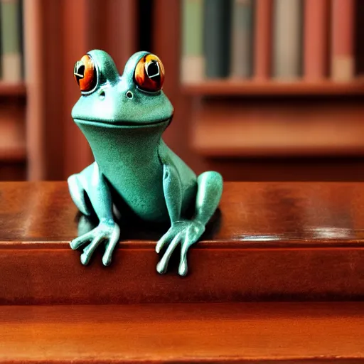 Image similar to 2 0 megapixels, aristocratic, vintage photo of an anthropomorphic perfect frog wearing a perfect suit sitting behind a perfect victorian desk, 1 9 4 0, professional photography, ultra detailed, beautiful, precise, close up