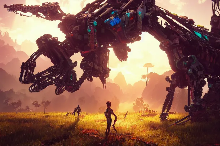 Image similar to longleg machine mecanical creature robot of horizon forbidden west horizon zero dawn bioluminiscence global illumination ray tracing hdr fanart arstation by ian pesty and alena aenami artworks in 4 k