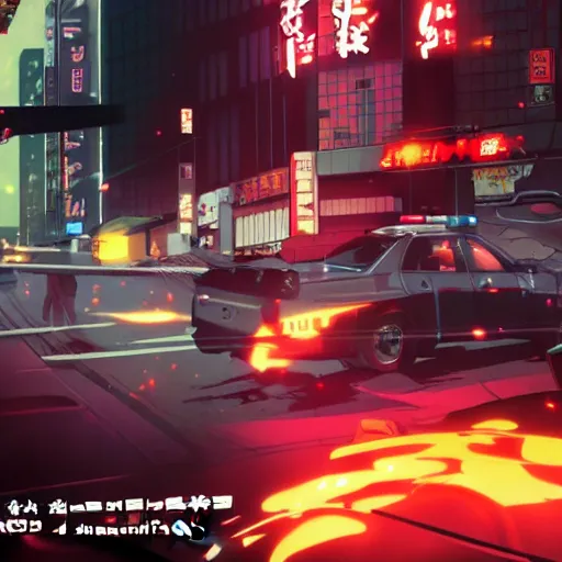 Prompt: 2012 Video Game Screenshot, Anime Neo-tokyo bank robbers vs police shootout, bags of money, Police Shot, Bullet Holes, Anime VFX, Violent, Action, MP5S, FLCL, Highly Detailed, 8k :4 by Katsuhiro Otomo + Studio Gainax + Arc System Works : 8