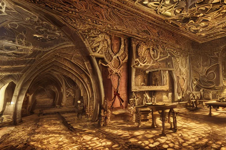 Prompt: dragon age, interior design, intricate, photo - realistic hd, high contrast, cinematographic, superres sharpening. photo - realistic hd, hyperrealism, colourful, highly detailed, cinematic, luminescence, 3 2 k, dop, high contrast, intricate, mystery, epic, fantasy