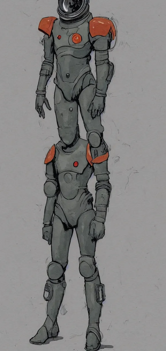 Image similar to male, full body, modern space suit, very stylized character design, large shoulders, short torso, long thin legs, tiny feet, character sheet, science fiction, hyperdetailed, technical suit, space marine, watercolor digital painting, by mike mignola, by alex maleev, jean giraud, painted by leyendecker