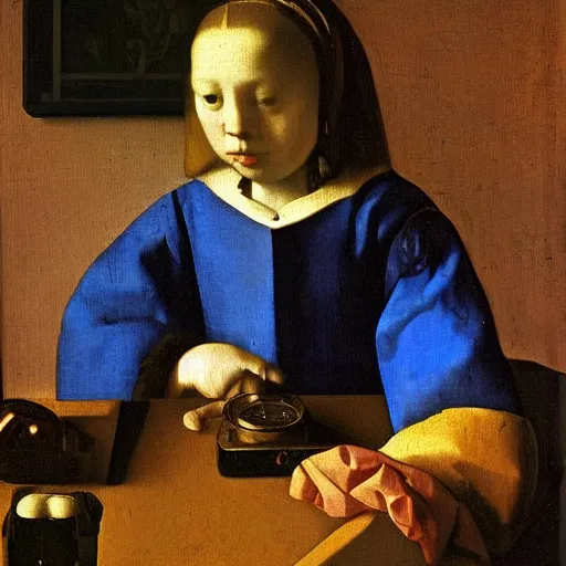 Prompt: my smartphone lost power by Johannes Vermeer