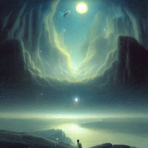 Image similar to a dream of a distant galaxy, by caspar david friedrich, matte painting trending on artstation hq