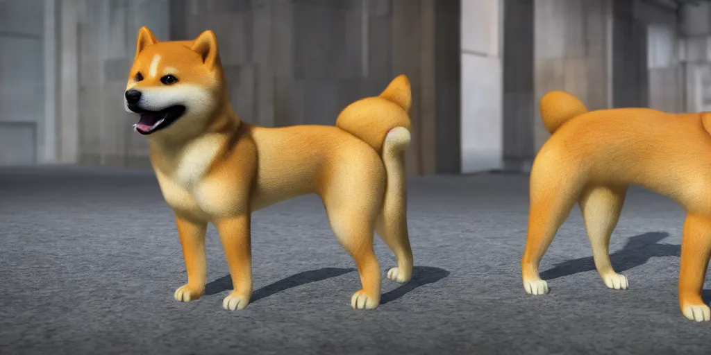 Prompt: a highly detailed render of a giant shiba inu standing in tokyo, hyperrealistic, realistic, 8 k, made in unreal engine 5