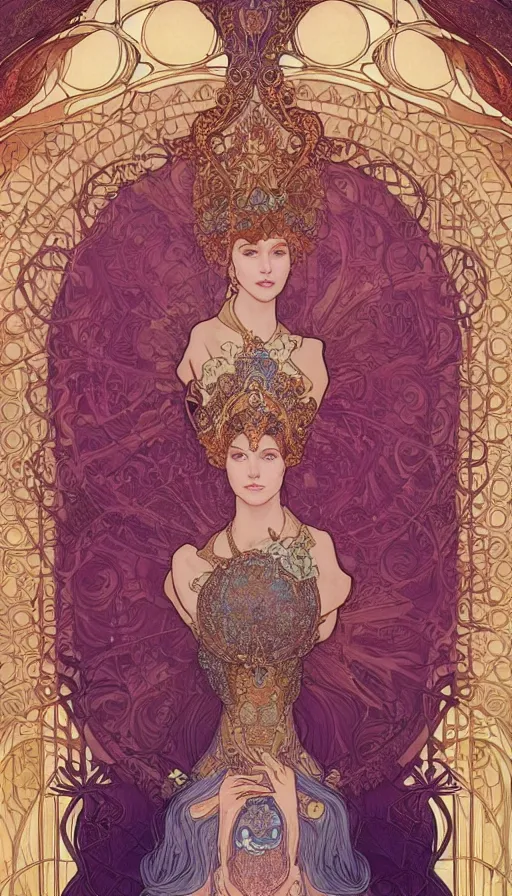 Prompt: a queen, highly detailed, very intricate, art nouveau, gold filigree, left right symmetry, tarot concept art watercolor illustration by mandy jurgens and alphonse mucha and alena aenami, featured on artstation