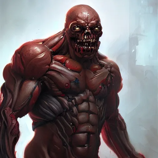 Prompt: doom, muscular male undead cyborg, muscle, fungus, painted by stanley lau, painted by greg rutkowski, painted by stanley, artgerm, masterpiece, digital art, trending on arts