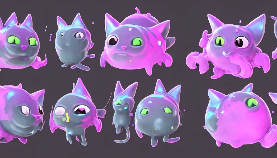 Image similar to a digital art portrait of black slime cat character design from slime rancher, cute liquid ink cat character sheet, 4 k, ultra detail, volumetric lighting, unreal engine, octane render