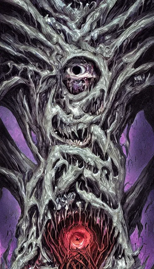 Image similar to a storm vortex made of many demonic eyes and teeth, from magic the gathering