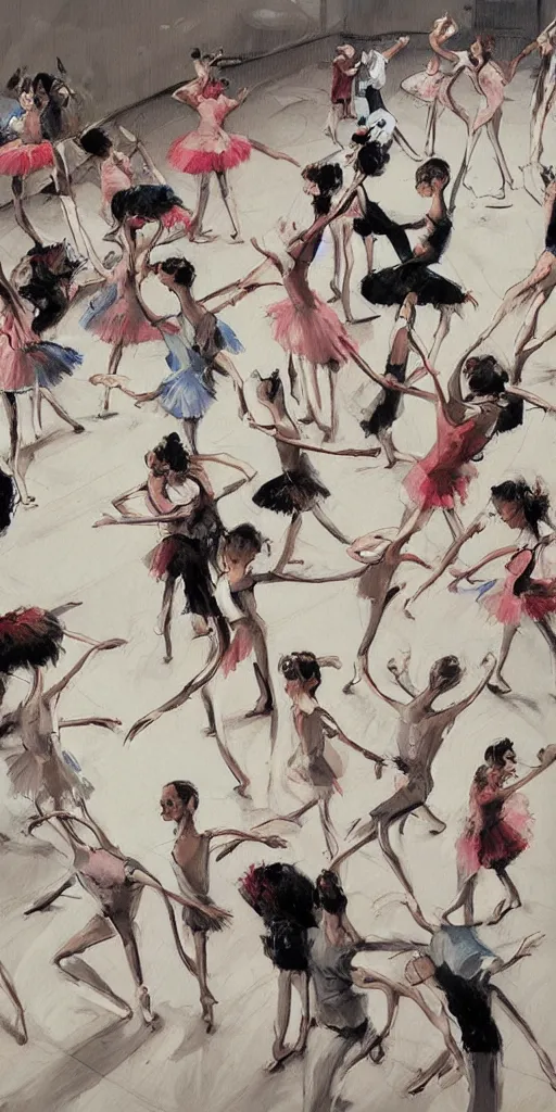 Image similar to oil painting scene from ballet school by kim jung gi
