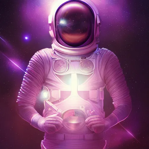 Prompt: detailed symmetry!!, ( trippy purple closed astronaut helmet ), small twinkling stars behind, by artgerm and charlie bowater and chris rallis, dark age aether punk style, global illumination, radiant light, god rays, bokeh, digital illustration, cg society, unreal engine 5, ray tracing