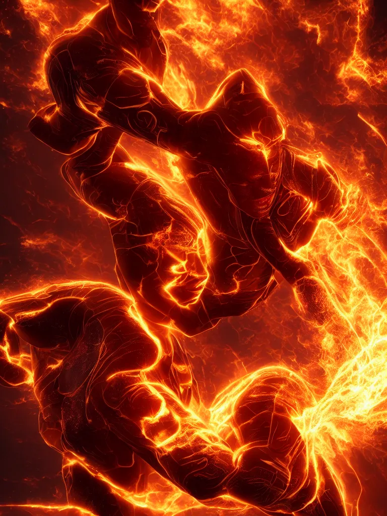 Image similar to human torch, intricate galaxy inlay, ultra high detail, plasma fire internal glow, precise, consciousness projection, astral projection, laser sharp, octane render, unreal render, photo real, 8k, volumetric lighting, high contrast,