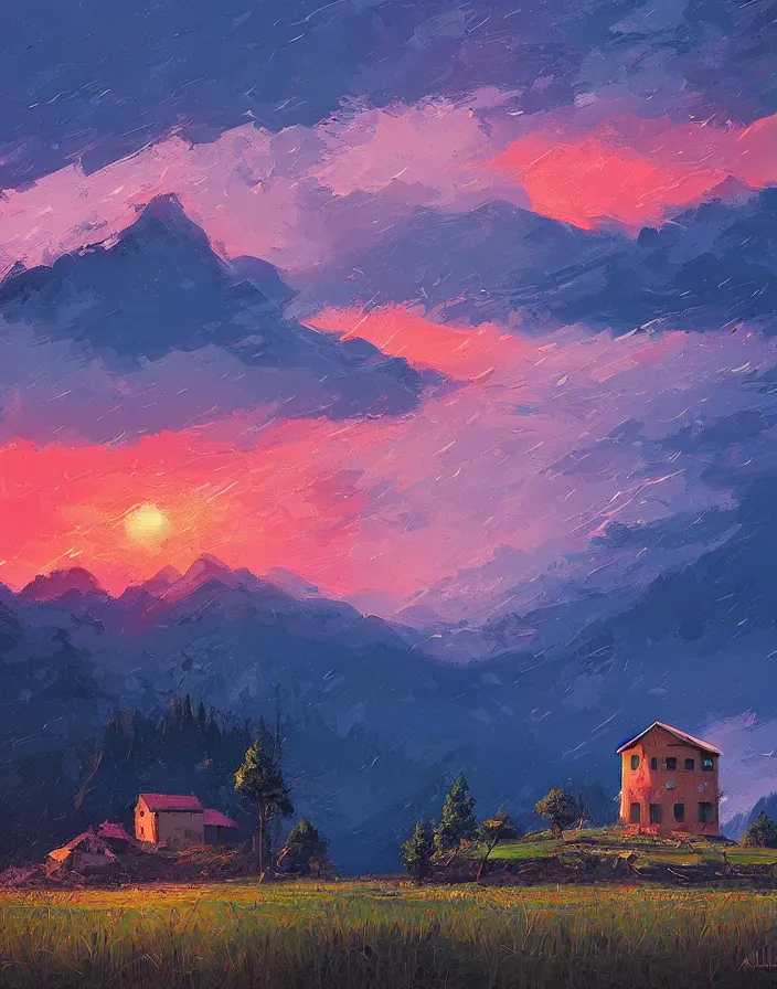 Image similar to a building in a stunning landscape by Alena Aenami