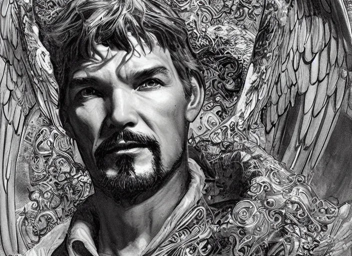 Image similar to a highly detailed angelic portrait of stephen strange, james gurney, james jean