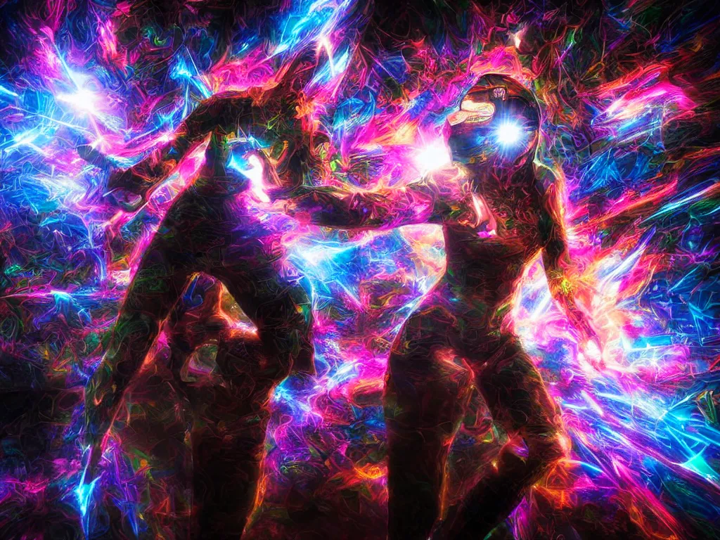 Image similar to cinematic shot epic fractal halls of creativity, walls of large moving images, hyper realistic, mood lighting, fantasy, detailed people creating beautiful diverse large holographic art, highly detailed, super realistic, point of view of visor wearer, air hands painting art in the air!, perfect lighting pixel sorting