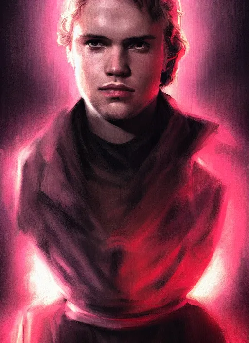 Image similar to a portrait of anakin skywalker with darkside corruption, cyberpunk, grim - lighting, high - contrast, intricate, elegant, highly detailed, digital painting, artstation, concept art, smooth, sharp focus, illustration