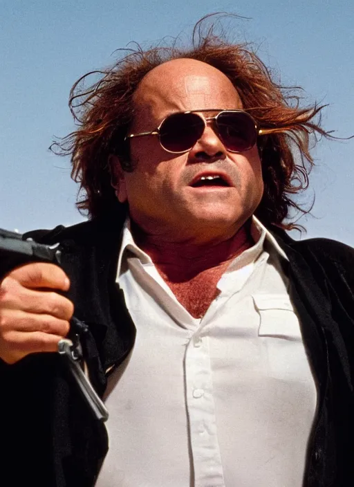 Image similar to film still of Danny DeVito as Martin Riggs in Lethal Weapon, 4k