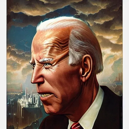 Image similar to giant distorted joe biden reconstructing the multiverse from a shattered mirror, american patriotism, perfectly clear face, by j. c. leyendecker and beksinski