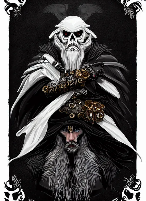 Image similar to raven warlock, wind magic, exquisite details, black beard, white background, by studio muti