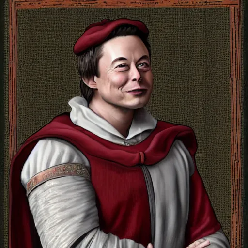 Image similar to elon musk as a smug peasant in medieval times, digital art