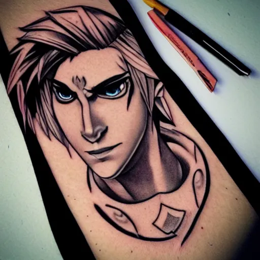 Prompt: tattoo design, stencil, portrait of link from zelda series by artgerm