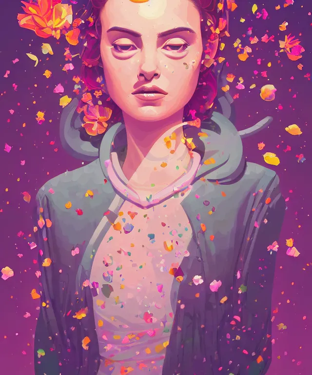 Image similar to delirium portrait of padme amidala, by petros afshar, ross tran, peter mohrbacher, tom whalen, flower petals, bubbly scenery, radiant light