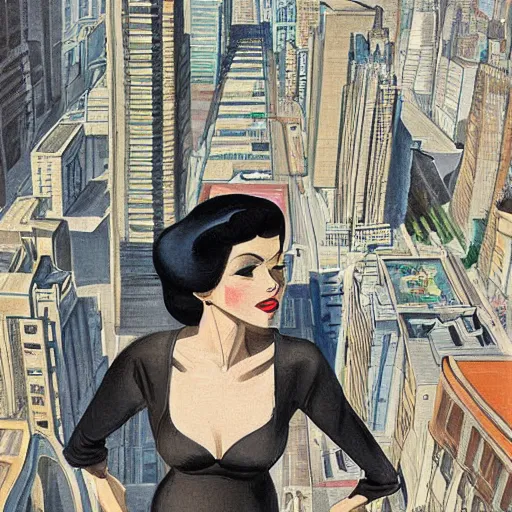Image similar to woman, city, looking down, street top view, by rossdraws, enoch bolles