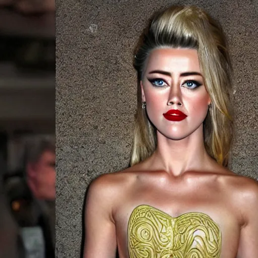 Image similar to a [ gourd ] carved shaped to look like ( amber heard face ) hybrid intercross