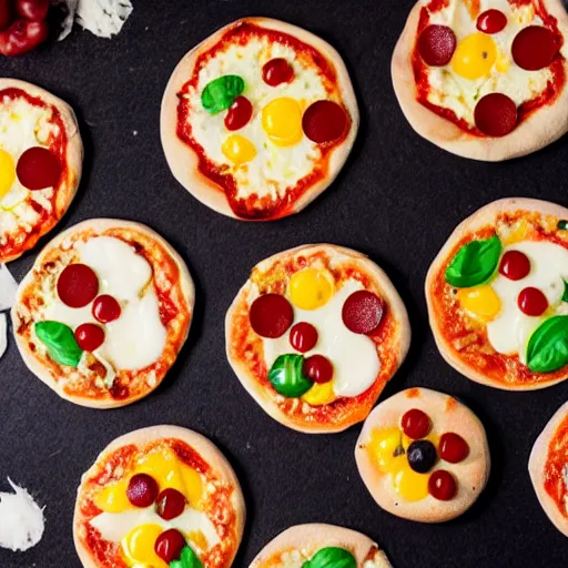 Prompt: pizza with mini pizzas as toppings