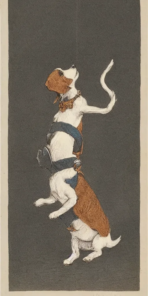 Prompt: jack russel dog looking up, silhouette, highly detailed illustrated by peggy fortnum and beatrix potter and sir john tenniel