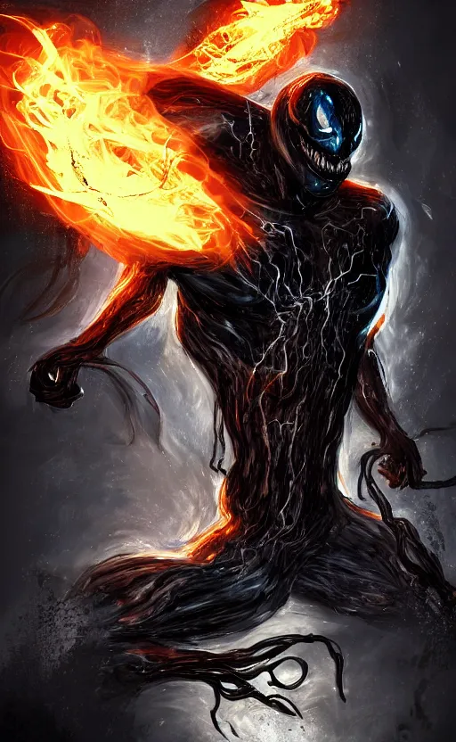 Image similar to venom as ghost rider, dynamic lighting, photorealistic fantasy concept art, trending on art station, stunning visuals, terrifying, creative, cinematic