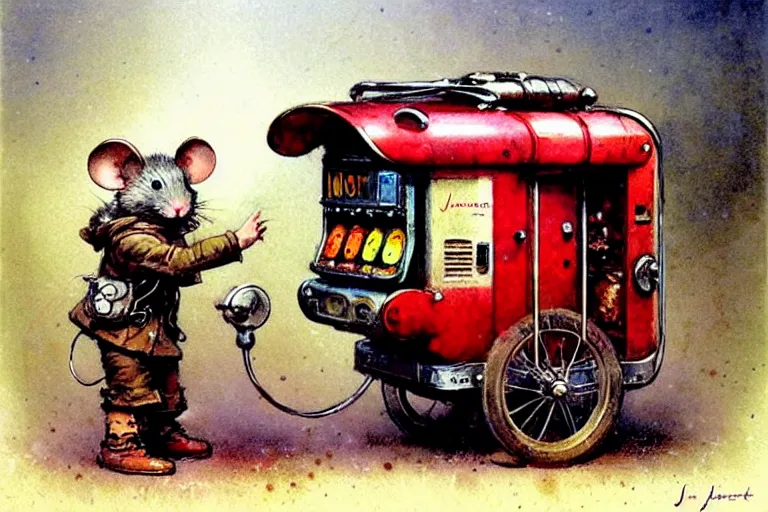 Image similar to adventurer ( ( ( ( ( 1 9 5 0 s retro future robot mouse vending machine wagon house. muted colors. ) ) ) ) ) by jean baptiste monge!!!!!!!!!!!!!!!!!!!!!!!!! chrome red