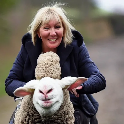 Image similar to nadine dorries riding a sheep
