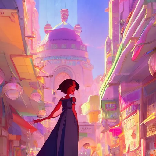 Prompt: portrait of princess tiana, middle eastern city background, rich vivid colors, ambient lighting, dynamic lighting, 4k, official media, anime key visual, makoto shinkai, ilya kuvshinov, lois van baarle, rossdraws, detailed, trending on artstation