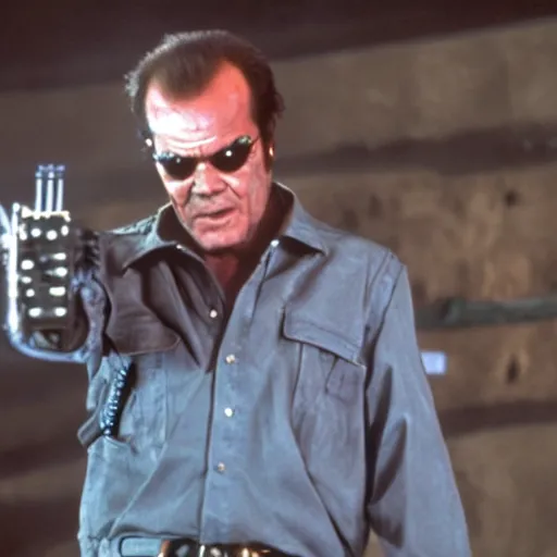 Image similar to Jack Nicholson as epic Terminator, killing people