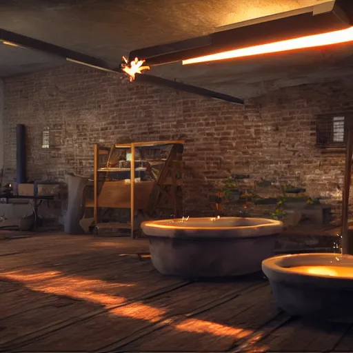 Image similar to photo of the sparkler factory, photorealistic, unreal engine 5, cinematic lighting