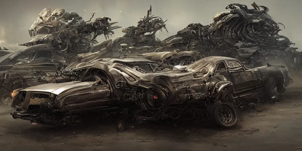 Image similar to full view of a car, intricate, elegant, highly detailed, digital painting, concept art, smooth, sharp focus, art style from wang ke and greg rutkowski and bruce kaiser and scott robertson and dmitry mazurkevich and doruk erdem and jon sibal, small style cue from blade runner and mad max