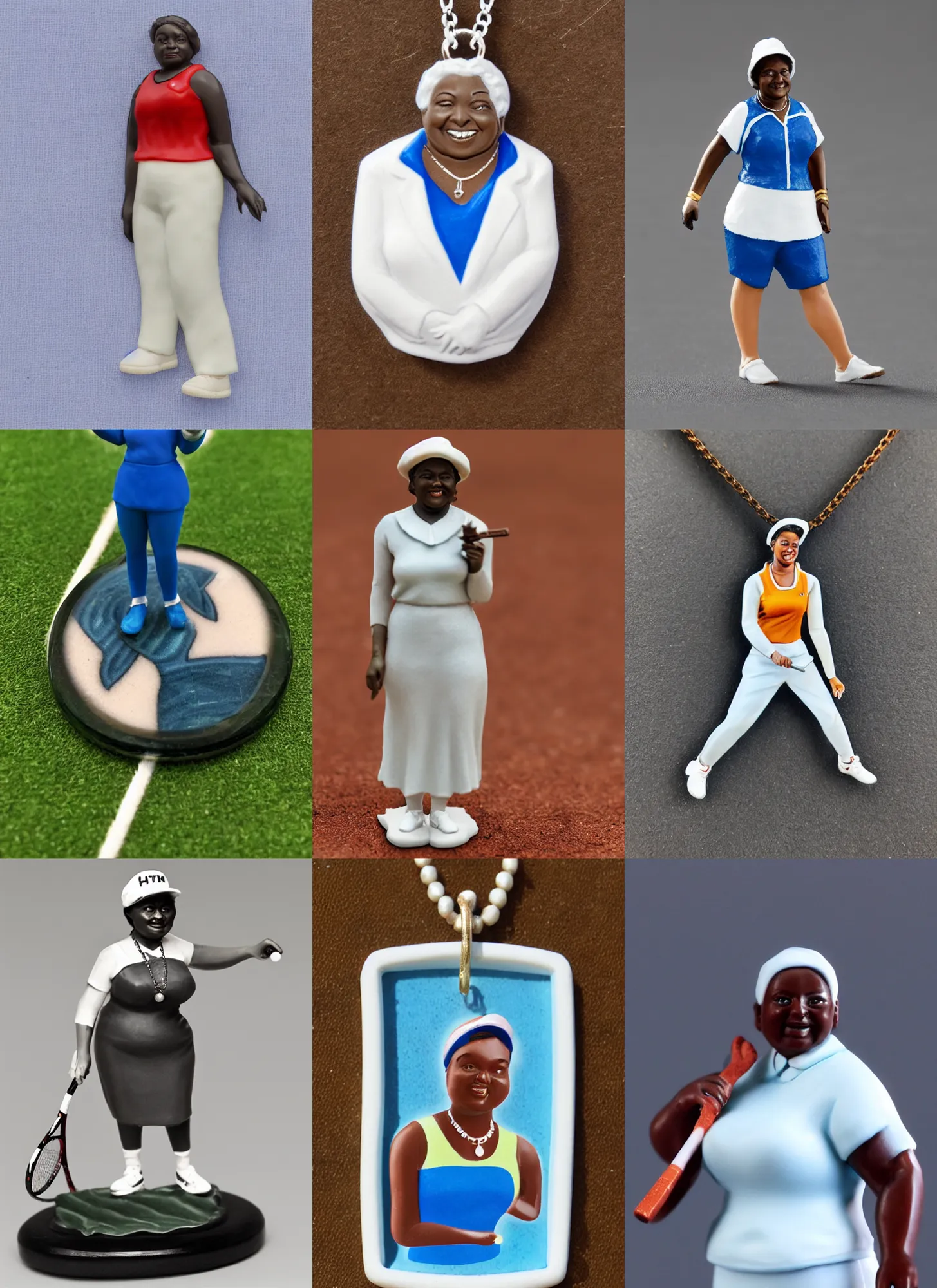 Prompt: 80mm resin model figure of a Hattie McDaniel in tennis wear, necklace ;Miniature product Photo, 4K, Full body