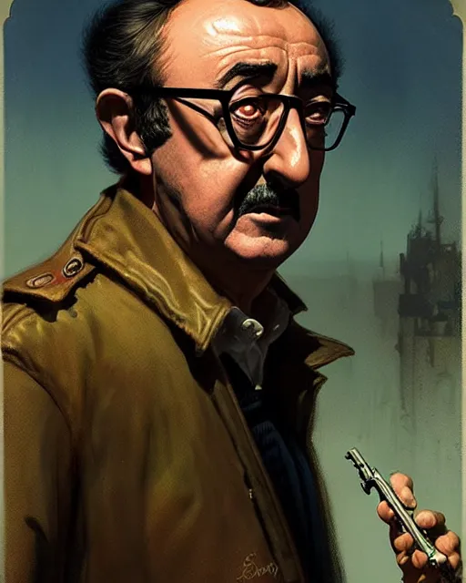 Image similar to peter sellers as inspector clouseau sneaking at night, pulp character portrait, ultra realistic, concept art, intricate details, highly detailed by greg rutkowski, gaston bussiere, craig mullins, simon bisley