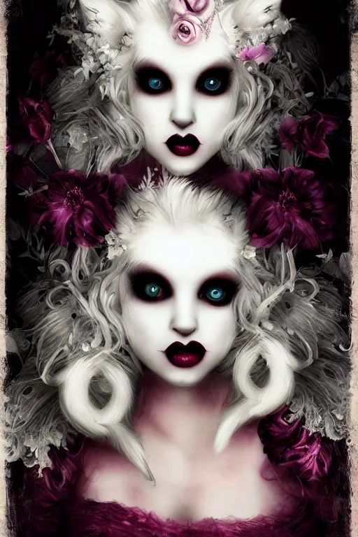 Image similar to vampire white fox, flowerpunk, painterly, by Natalie Shau