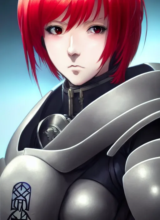 Image similar to portrait of Anime sister of battle, Warhammer 40000, cute-fine-face, red-short-hair pretty face, realistic shaded Perfect face, fine details. Anime. realistic shaded lighting by Ilya Kuvshinov katsuhiro otomo ghost-in-the-shell, magali villeneuve, artgerm, rutkowski, WLOP Jeremy Lipkin and Giuseppe Dangelico Pino and Michael Garmash and Rob Rey